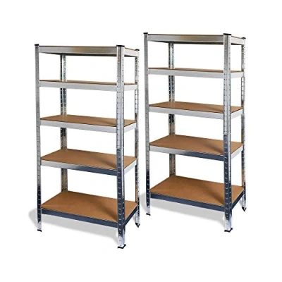 Abbildung von Ondis24 2X Metallregal Flori, Lagerregal 75x30x172(H) cm, Kellerregal 350kg Silber, Steckregal mit 5 Einlegeböden höhenverstellbar, Werkstattregal, funktionales Schwerlastregal, verzinkt, Doppelpack!