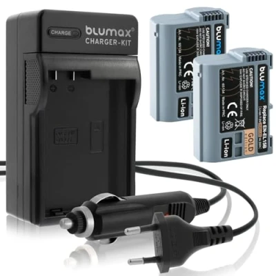 Abbildung von Blumax 2X Gold Edition Akku Nikon EN EL15b 2040mAh + Ladegerät mit KFZ Stecker kompatibel Z6 MarkII und Z7 7,0V 14,3Wh