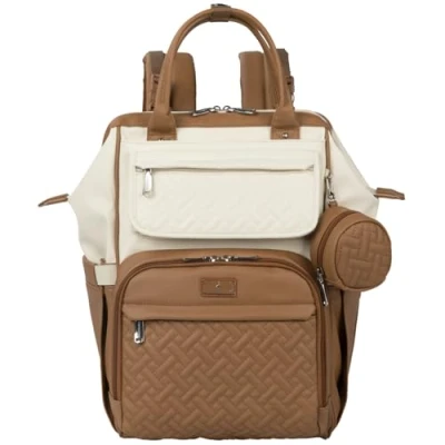Abbildung von BabbleRoo Wickeltasche Rucksack Multifunktionale Große Wickelrucksack Babytasche mit Wickelauflage &amp; Kinderwagengurten Schnullertasche, Unisex Reise Windeltasche, Karamell Creme