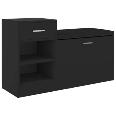 Abbildung von vidaXL Schuhbank Schuhschrank Sitzbank Schuhablage Schuhregal Schuhaufbewahrung Schuhständer Schuhkipper Schwarz 94,5x31x57cm Holzwerkstoff