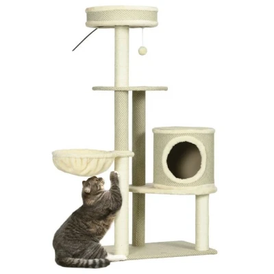 Abbildung von PawHut Kratzbaum Katzenbaum mit Katzenhöhle, Spielball, Katzenkratzbaum Korb, 59B x 40T 124H cm
