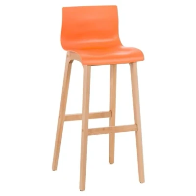Abbildung von CLP Design Barhocker Hover Mit Lehne und Kunststoffsitz I Barstuhl Holzgestell Fußstütze Sitzhöhe: 77 cm, Farbe:orange
