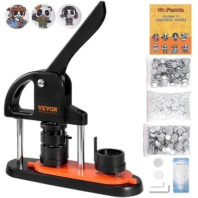 Abbildung von VEVOR Buttonmaschine Knopfmachermaschine 32mm 500 Stk. Badge Punch Press, Buttonpresse, DIY Press Machine Button Maker für Personalisiertes Abzeichen inkl. Zauberbuch und Kreisschneider