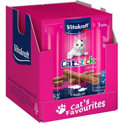Abbildung von VITAKRAFT Katzensnacks Cat Stick Mini mit Kabeljau und Colin Futter für Katzen 20 Frischebeutel 3 Stäbchen à 6 g