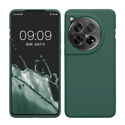 Abbildung von kwmobile Hülle kompatibel mit OnePlus 12 Silikon Handy Case Handyhülle weiche Oberfläche kabelloses Laden Tannengrün
