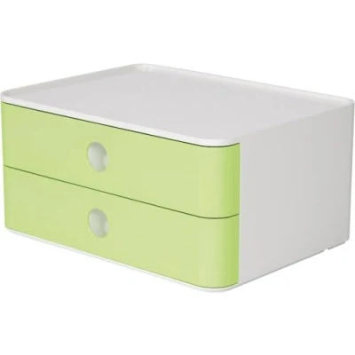 Abbildung von HAN Schubladenbox Allison SMART BOX mit 2 Schubladen und Trennwand, Kabelführung, stapelbar, Utensilienbox für Büro, Schreibtisch Küche, möbelschonende Gummifüße, 1120 80, hochglänzend lime green