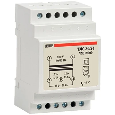 Abbildung von VEMER VN319000 TMC 30/24 Transformator für Dauerbetrieb 230 V/12 24 V, Leistung 30 VA, Weiß