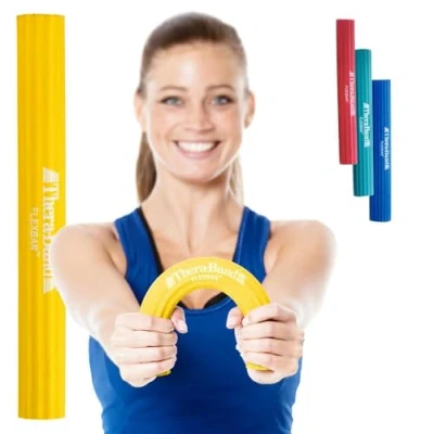Abbildung von TheraBand FlexBar Flexibler Übungsstab Effektives Rehabilitations und Muskelaufbautraining für Ellenbogen Handgelenke, Verschiedene Stärken Gelb Extra leicht, OneSize