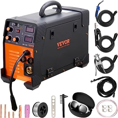 Abbildung von VEVOR MIG/MMA/TIG 3 in 1 Schweißgerät 50250A Fülldrahtschweißen(0,6 mm &amp; 0,8 mm) IGBT Technologie 2,212m/min Drahtgeschwindigkeit 5,6 kVA Nenneingangsleistung IP21S Schutzart