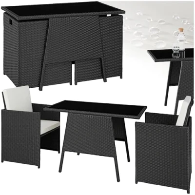 Abbildung von tectake® Poly Rattan Sitzgruppe für 2 Personen, Outdoor Möbel platzsparend zusammenschiebbar, Sessel &amp; 1 Tisch, ideales Balkon Lounge Set, Gartenmöbel, Terrassenmöbel wetterfest schwarz