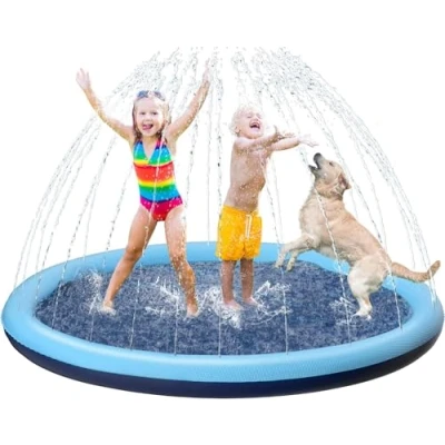 Abbildung von Tosekry Wasserspielzeug Kinder Outdoor Spiele, 170CM Wassersprinkler Splash Pad, Gartenspielzeug Sprinkler und Hundepool mit Antirutschfunktion (blau 170cm)