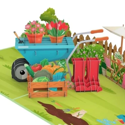 Abbildung von MOKIO® Pop Up Karte Garten 3D Grußkarte zum Geburtstag, als Gutschein für Gartenarbeit oder fürs Gartencenter, Geburtstagskarte Gärtner