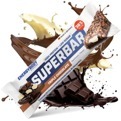 Abbildung von Energybody® Superbar Protein Riegel Einzeln Triple Chocolate 1x50g / High 18g Eiweiß 1,7g Zucker/Eiweißriegel zuckerarm für Low Carb Ernährung/Protein Snack