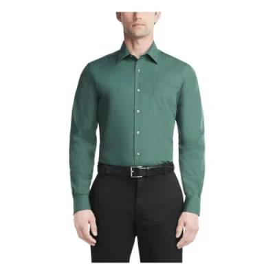 Abbildung von Van Heusen Herren Poplin Fitted Solid Point Collar Dress Shirt Smokinghemd, Dunkles Blatt, 46 cm Hals 86 89 Ärmel