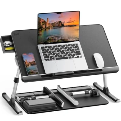 Abbildung von Saiji Laptop Bett Tablett, Verstellbarer Betttisch, klappbarer Ständer mit Schublade, zum Essen, Arbeiten, Schreiben, Spielen, Zeichnen