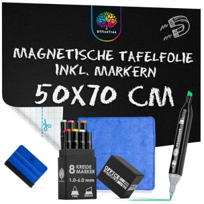 Abbildung von OfficeTree Magnetfolie Magnetische Tafelfolie, selbstklebend 50x70 cm inklusive Tuch und 2x Kreide