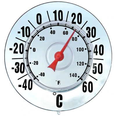 Abbildung von Maximex Außen Thermometer, mit Saugnapf, große Ziffern, frei von Quecksilber, Temperaturskala in Celsius und Fahrenheit, Maße: Ø 18 cm