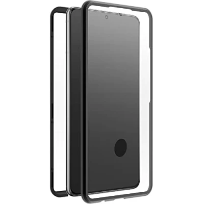 Abbildung von Black Rock Hülle 360 Grad Glass Case Passend für Samsung Galaxy S21 FE 5G I Handyhülle, Magnet Verschluss, Durchsichtig (Transparent mit schwarzem Rahmen)