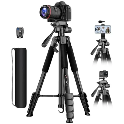 Abbildung von Victiv 2024 Upgrade Kamera Stativ, 172cm Verstellbares Camera Tripod, mehr Stabilität und Komfort, Aluminium Dreibein Stativ mit 3 Wege Kopf für DSLR Canon Nikon Sony, Fotostativ iPhone Smartphone