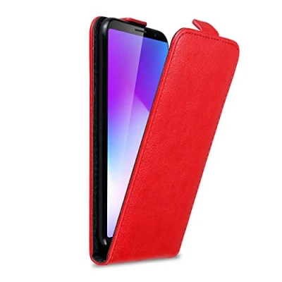 Abbildung von Cadorabo Hülle kompatibel mit Cubot Power Flip Design aus Premium Kunst Leder Klappbare Stoßfeste Magnetische Cover für Tasche in Rot