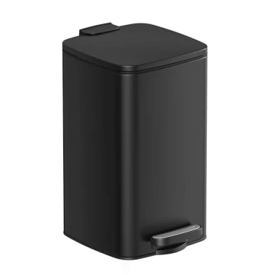 Abbildung von SONGMICS Kosmetikeimer, 8 Liter, Mülleimer Bad, kleiner Abfalleimer, Tretmülleimer, mit Pedal, für kleine Räume, Deckel, Softclose, Stahl, schwarz LTB591B0802
