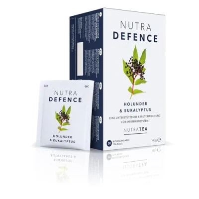 Abbildung von Nutra Tea NUTRADEFENCE, Immun &amp; Erkältungstee, Hustentee zur Unterstützung des Immunsystems und der Atemwege, 60 wiederverwendbare Teebeutel, Kräutertee mit Eukalyptus Ingwer