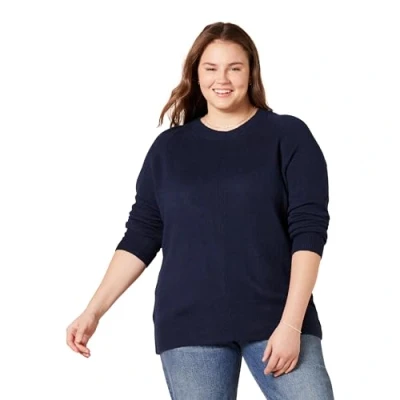 Abbildung von Amazon Essentials Damen Soft Touch Langarmpullover mit Rundhalsausschnitt in klassischer Passform, Marineblau, XL