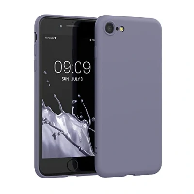 Abbildung von kwmobile Hülle kompatibel mit Apple iPhone SE (2022) / (2020) 8 7 gummierte TPU Silikon Handyhülle Schutzhülle für kabelloses Laden Case in Soft Blue Lavender