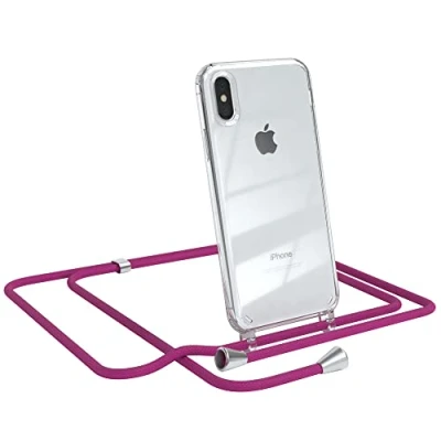 Abbildung von EAZY CASE Handykette kompatibel mit iPhone XS Max Handyhülle Umhängeband, Handykordel Schutzhülle, Silikonhülle, Hülle Band, Stylische Kette für Smartphone, Pink