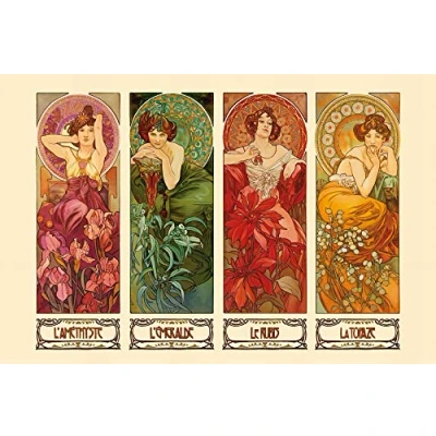 Abbildung von 1art1 Alphonse Mucha Poster Die Vier Edelsteine, 1900 Bilder Leinwand Bild Auf Keilrahmen XXL Wandbild Kunstdruck Als Leinwandbild 120x80 cm