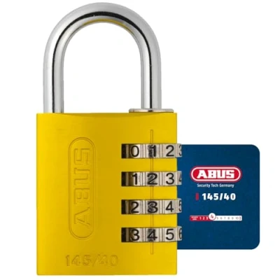Abbildung von ABUS Zahlenschloss 145/40 Gelb Kofferschloss, Spindschloss u. v. m. Aluminium Vorhängeschloss individuell einstellbarer Zahlencode Sicherheitslevel 4