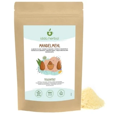 Abbildung von Mandelmehl (1kg), Rohe Mandeln schonend gemahlen, Mandelpulver, teilentölt, 100% Natürlich und rein, Glutenfreies Mehl, Keto, Vegan