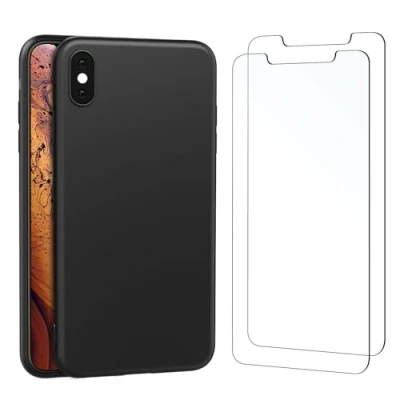 Abbildung von NEW&#039;C Hülle für iPhone XS Max (6,5 Zoll) Ultra Thin Silikon Schwarz und 2 x Panzer Schutz Glas (6.5&quot;) Anti Scratch