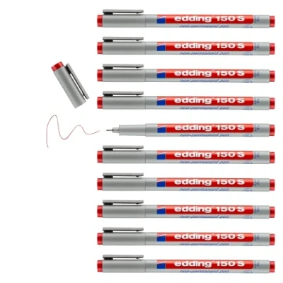 Abbildung von edding 150 S Non permanent pen rot 10 Stifte Rundspitze 0,3 mm Stift zum Schreiben auf Glas, Kunststoff, Folien und glatten Oberflächen schnelltrocknend, mit Wasser korrigierbar