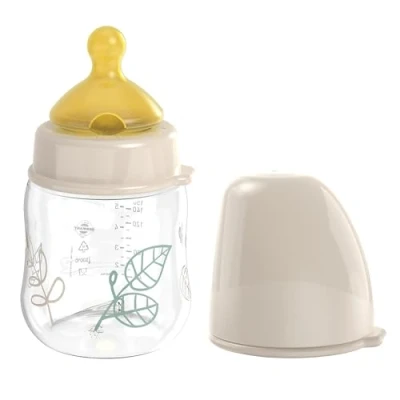 Abbildung von nip Cherry Weithalsflasche mit Kirschsauger aus Latex, Anti Colic Babyflasche, Größe S, von Geburt an, 150 ml, Beige