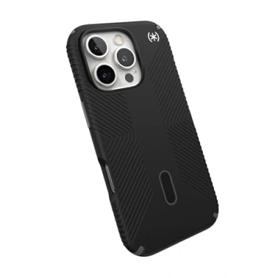 Abbildung von Speck Schwarze iPhone 16 Pro Hülle MagSafe und ClickLock schlanke Handyhülle Presidio 2 Grip Schwarz/Schiefer