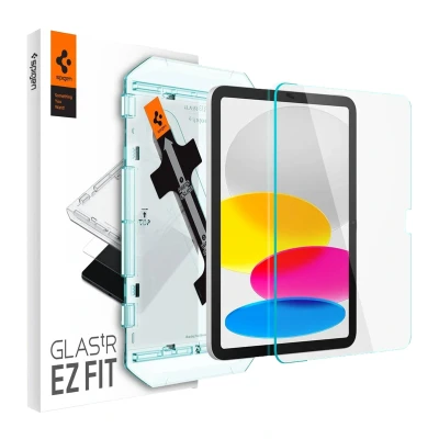 Abbildung von Spigen Glas.tR EZ Fit Schutzfolie kompatibel mit iPad 10. Generation (2022), 10.9 Zoll, Schablone für Installation, Kristallklar, 9H Härte Folie