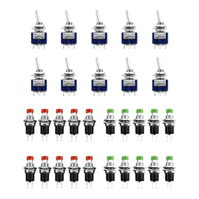 Abbildung von QWORK® Minischalter 30er Set, 10 x Mini Kippschalter AC 125V 6A ON 3 Pins 2 Position &amp; 20 Microschalter Taster 250V 1A für Instrumententafel Marinefahrzeuge