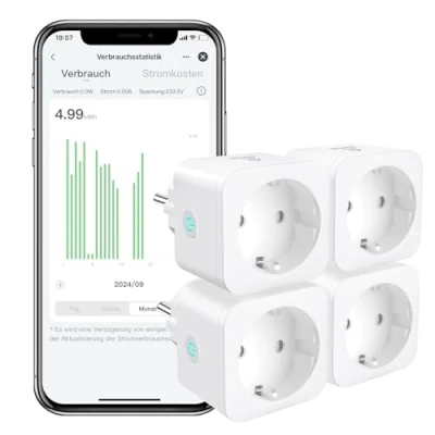 Abbildung von WLAN Smart Steckdose EIGHTREE, Alexa 4er Pack, Home WiFi Steckdose, Zubehör, Stromverbrauch Messen, Zeitplan, Fernzugriff, Funktioniert mit Alexa, Google Home, SmartThings, 16A