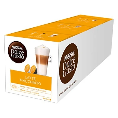 Abbildung von NESCAFÉ Dolce Gusto Latte Macchiato 48 Kaffeekapseln Aromatischer Espresso 3 Schichten Köstlichkeit aus feinem Milchschaum Aromaversiegelte Kapseln 3er Pack (3 x 16 Kapseln)