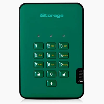 Abbildung von iStorage diskAshur2 HDD 1TB Blau Sichere tragbare Festplatte Passwortgeschützt Staub und wasserdicht Hardware Verschlüsselung