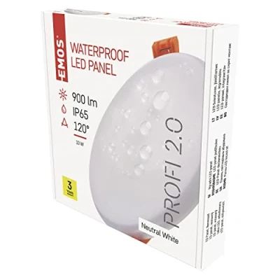Abbildung von EMOS LED Panel Einbauleuchte 10W, extra flacher 900 lm runder Einbaustrahler, Neutralweiß 4000K, IP65 wasserdicht für Feuchträume oder Außen, Farbe weiß, Durchmesser 12,5 cm, rahmenlos