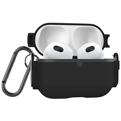 Abbildung von MyGadget Hardcase kompatibel mit Apple Airpods 3. Generation Hybrid Hülle Silikon Inlay &amp; Klicköffnung robuster stoßfester Bumper Schwarz