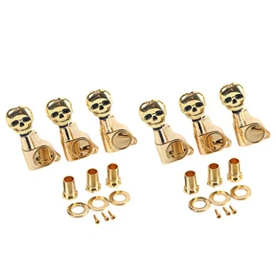 Abbildung von Alnicov Stimmwirbel für E Gitarre, Totenkopfkopf, versiegelt, 6R, goldfarben