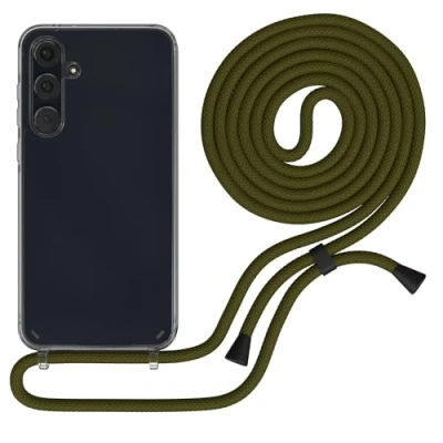 Abbildung von EAZY CASE Handykette kompatibel mit Samsung Galaxy A55 Kette zum Umhängen für Hülle Band aus Silikon stoßfeste transparente Handyhülle als Fallschutz in Grün Clips Schwarz