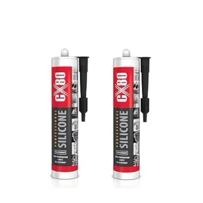 Abbildung von CX80 Hochtemperatur Silikon transparent Dauerelastische Versiegelung von 65C bis +380 Für Bauwesen, KFZ und Industrie Beständig gegen Öle, Benzin Fette 2 x 310ml Kartusche