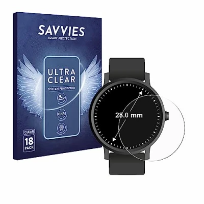 Abbildung von Savvies 18 Stück Schutzfolie für Armbanduhren (Kreisrund, ø: 28 mm) Displayschutz Folie Ultra Transparent