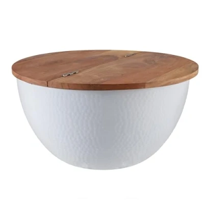 Abbildung von riess ambiente Couchtisch ORIENT STORAGE Ø60cm natur / weiß, Wohnzimmer · rund Massivholz Metall mit Stauraum Hammerschlag