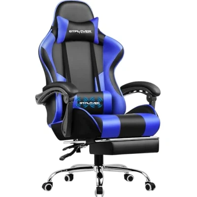 Abbildung von GTPLAYER Gaming Stuhl Bürostuhl mit Massagefunktion, Fußstütze, Kopfstütze (Packung), Ergonomischer Gamer Maximale Belastung 150 kg, 360 drehbar