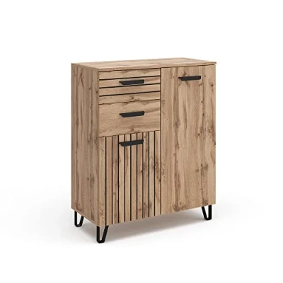 Abbildung von Vicco Kommode Amber, Eiche/Schwarz, 80 x 100 cm